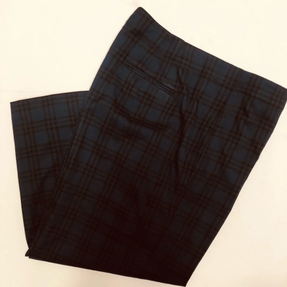 Ann Taylor Pants Women's 18 Green Black Plaid Wide Leg Ankle Crop Check Trousers